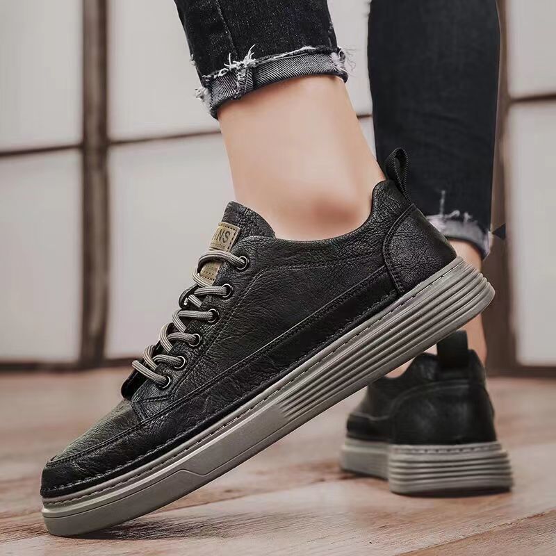 Men's Shoes Spring New Versatile Black Casual Leather