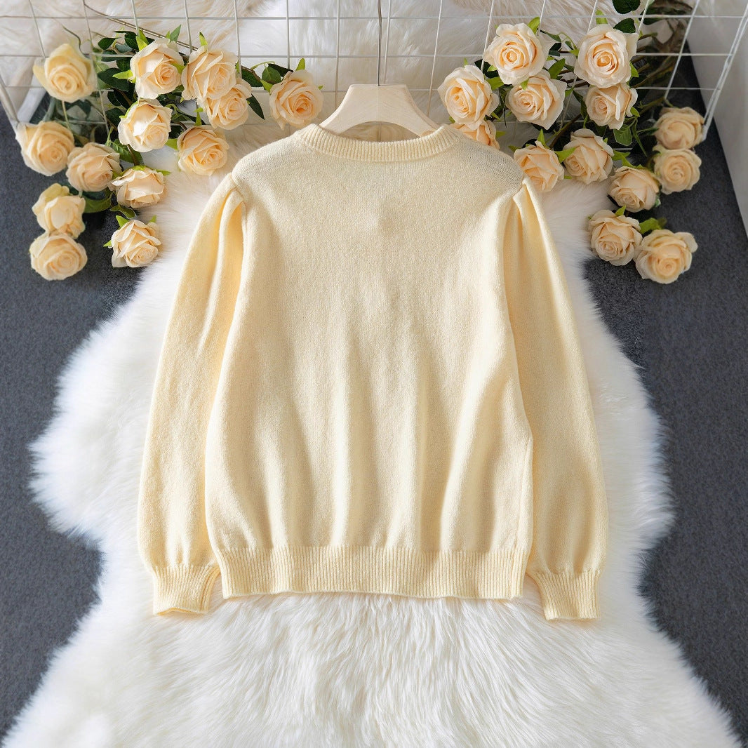 Crocheted Hollow-out Long Sleeve Single-breasted Sweater Coat