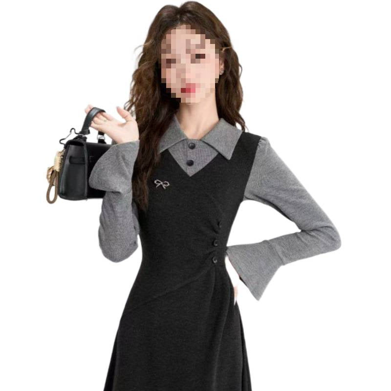 French Retro Knitted Dress High-grade Women's Large Size Long Dress