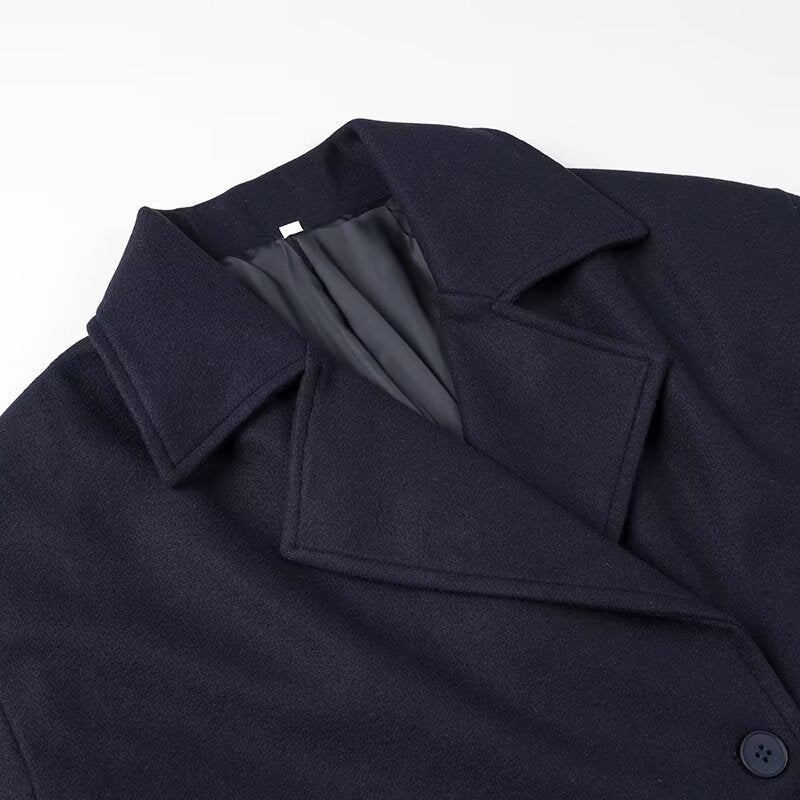 French Style Lapel Double Breasted Short Woolen Casual Loose Jacket Coat