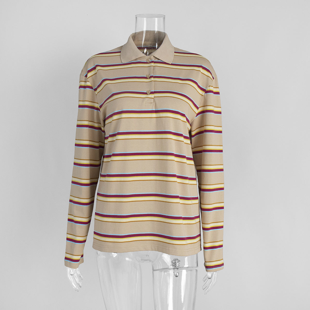 Loose Trendy Retro Long-sleeved Striped T-shirt