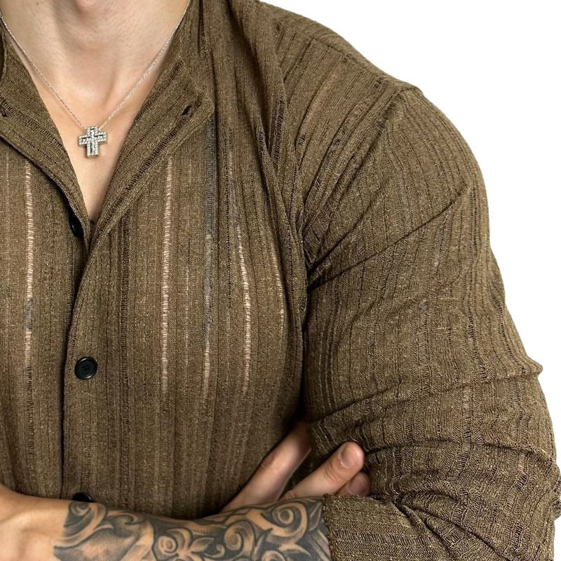 Solid Color Hollow Round Neck Hollow Cardigan