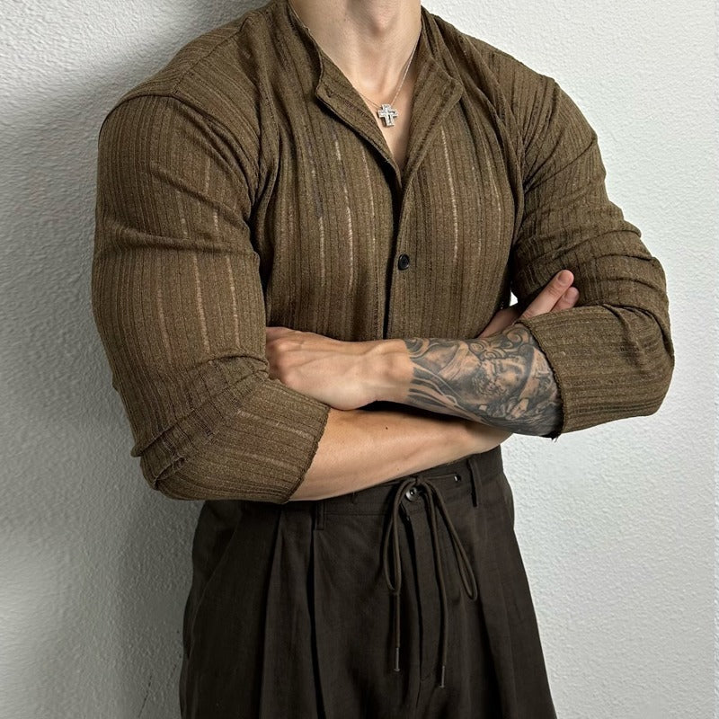 Solid Color Hollow Round Neck Hollow Cardigan