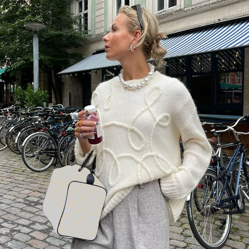Solid Color Round-neck Long-sleeved Pullover Women