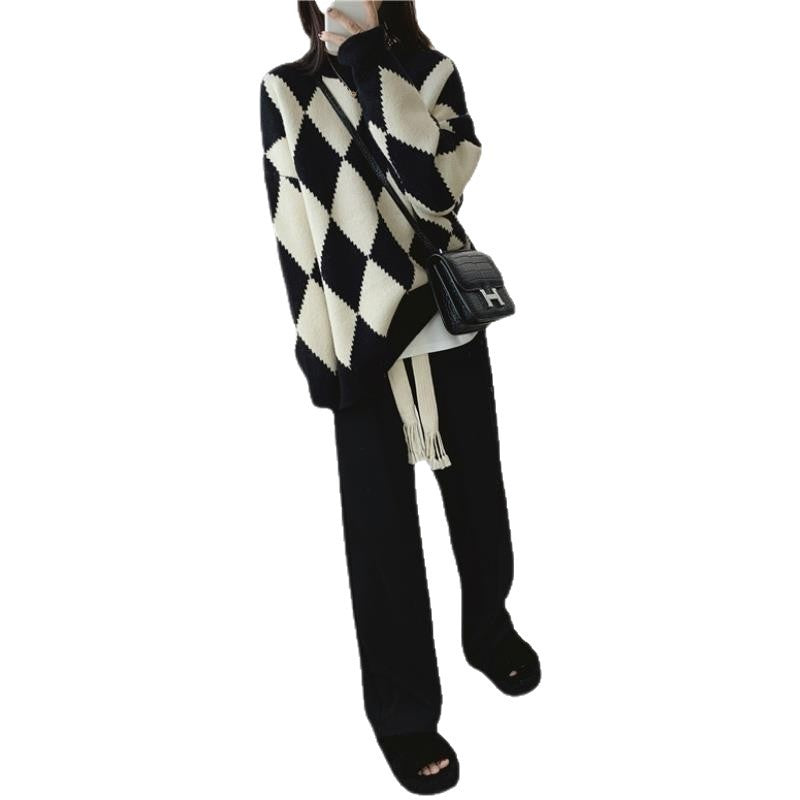 Loose Slimming Sweater Female Color Matching