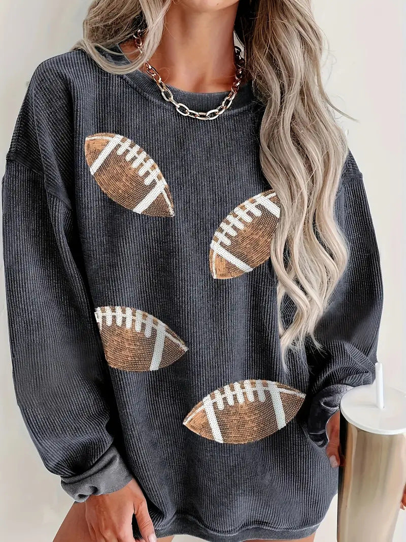 Rugby Graphic Print Crew Neck Long-sleeved Sweater