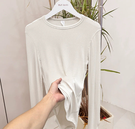 Slim Fit Slimming Round Neck Base Yoga Exercise Top Women