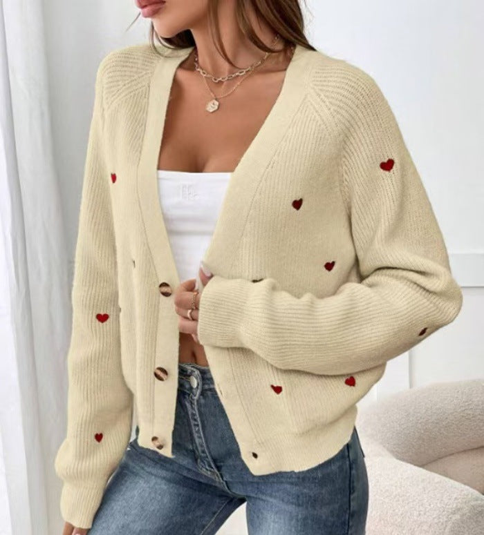 Women's Single-breasted V-neck Sweater Cardigan