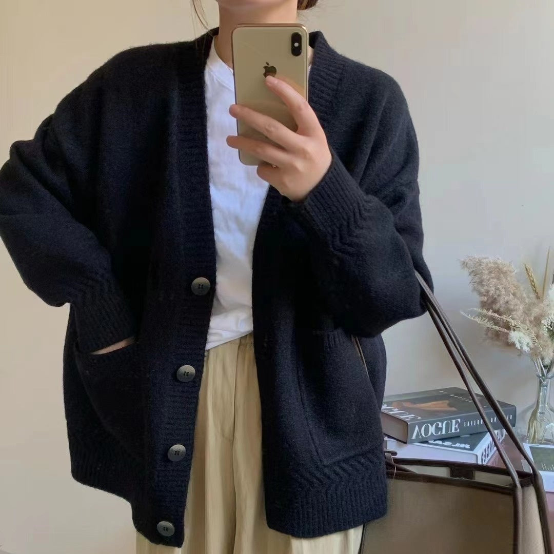 Twist Pocket Women's High-grade Loose Soft Glutinous Sweater Coat