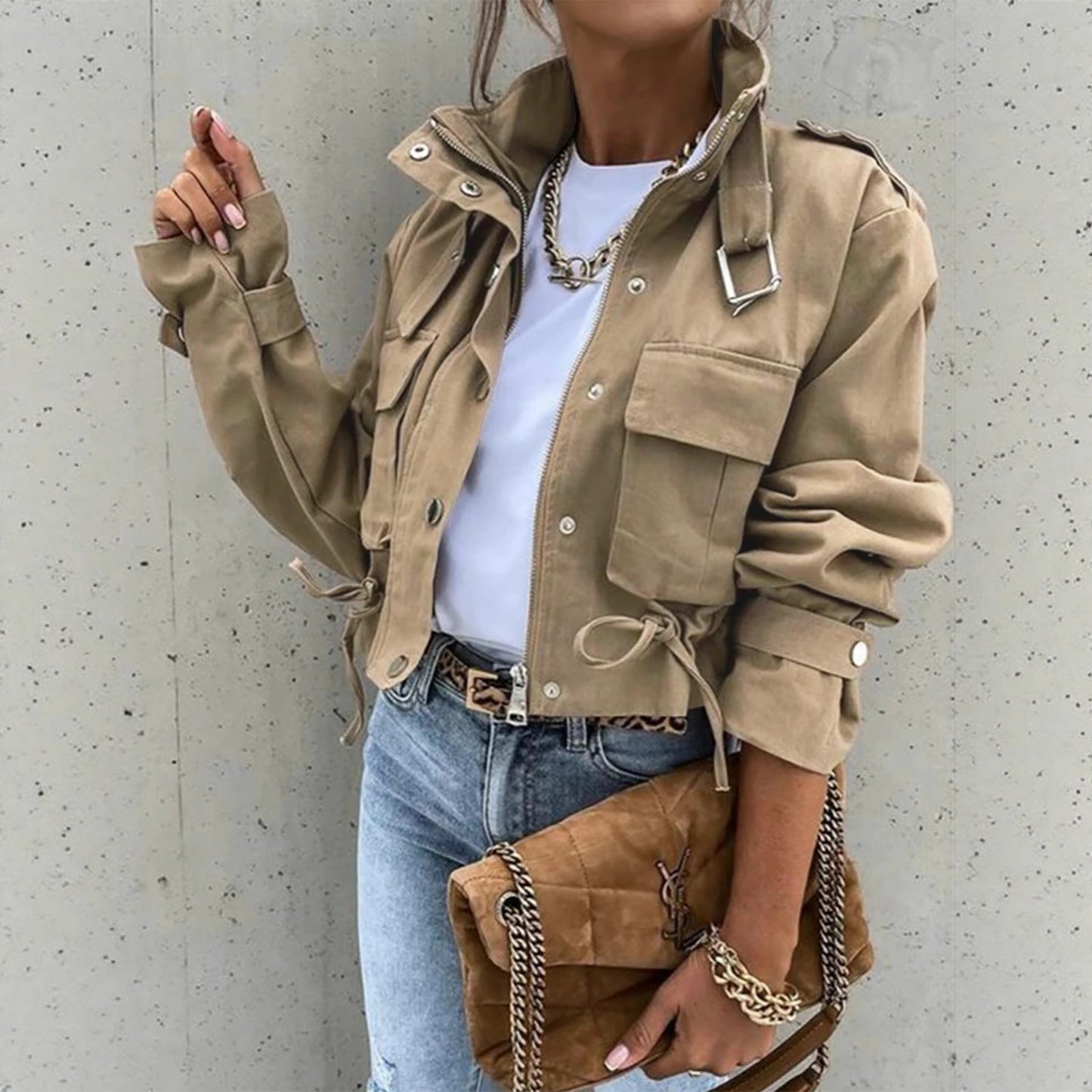 Single-breasted Zipper Short Casual Long Sleeve Coat