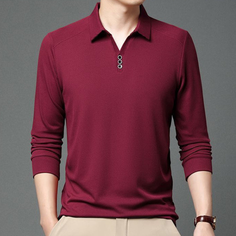 Vertical Texture Button Access Control Collar T-shirt