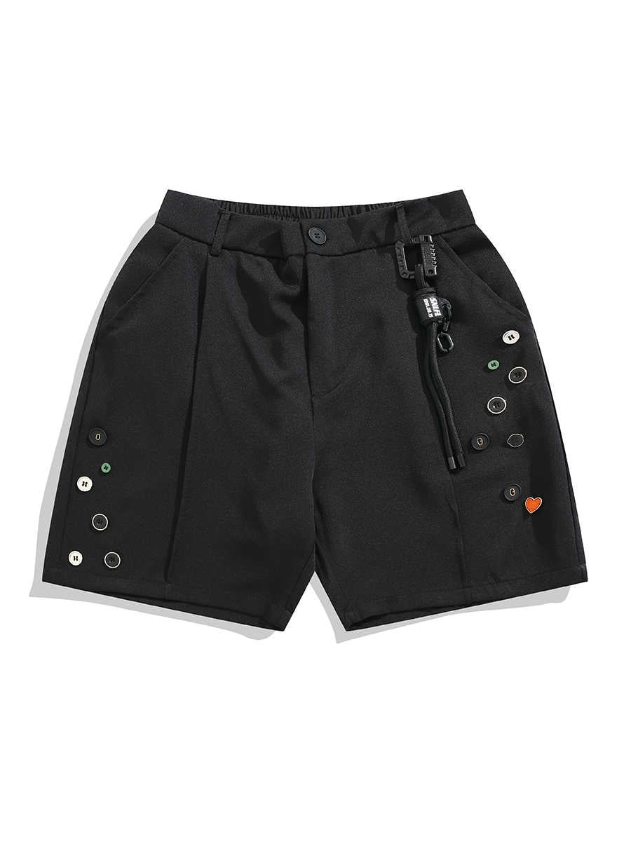 Color Button Semi-elastic Shorts