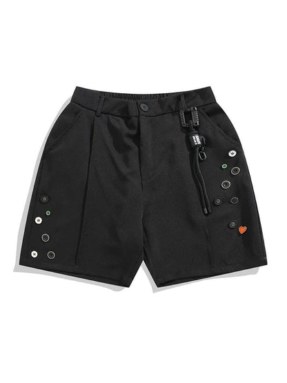 Color Button Semi-elastic Shorts