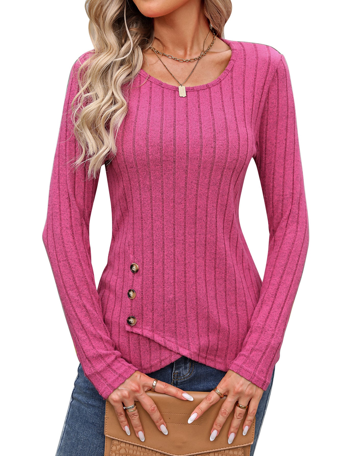 Waist Tight Tight Round Neck Tight Long-sleeved Top