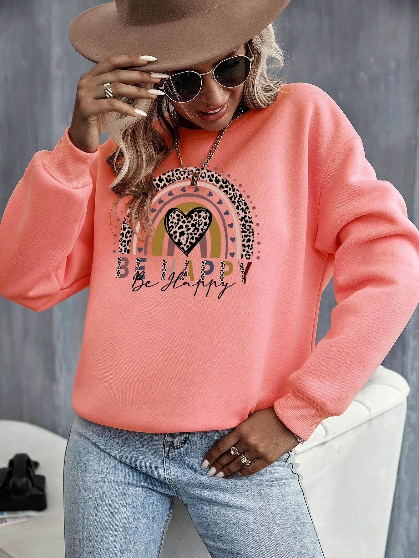 Love Pattern Printed Bottoming Long-sleeved Sweater
