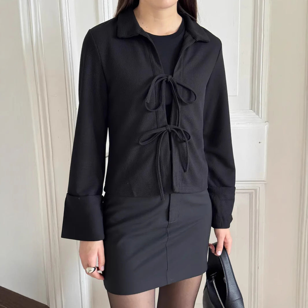 Women's Long Sleeve Lapel Tied Fashionable Jacket