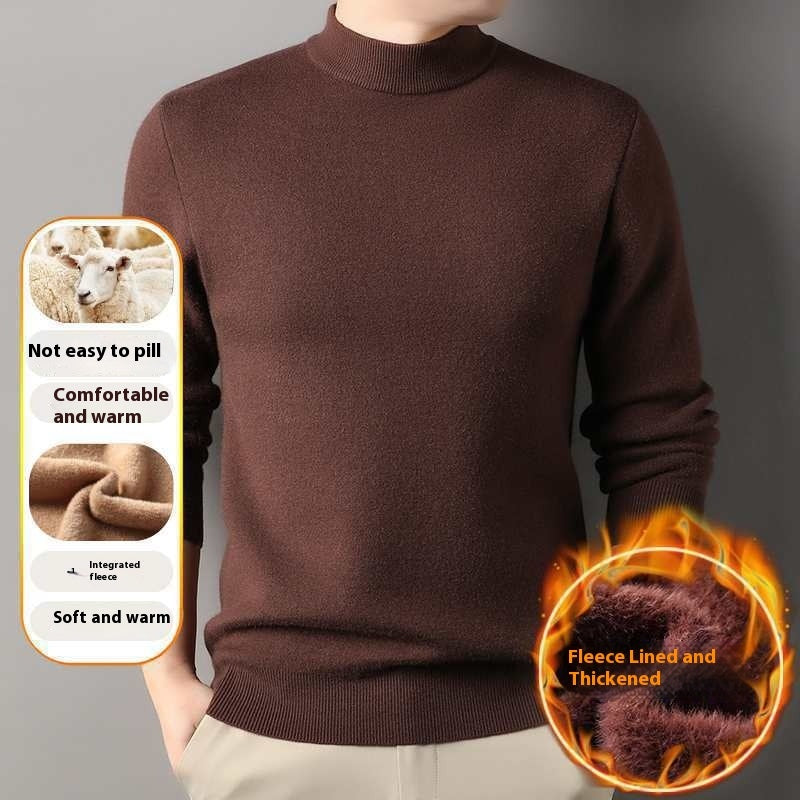 Containing Double Face Wool Leather Velvet Men's Half-high Collar Velvet Padded Sweater