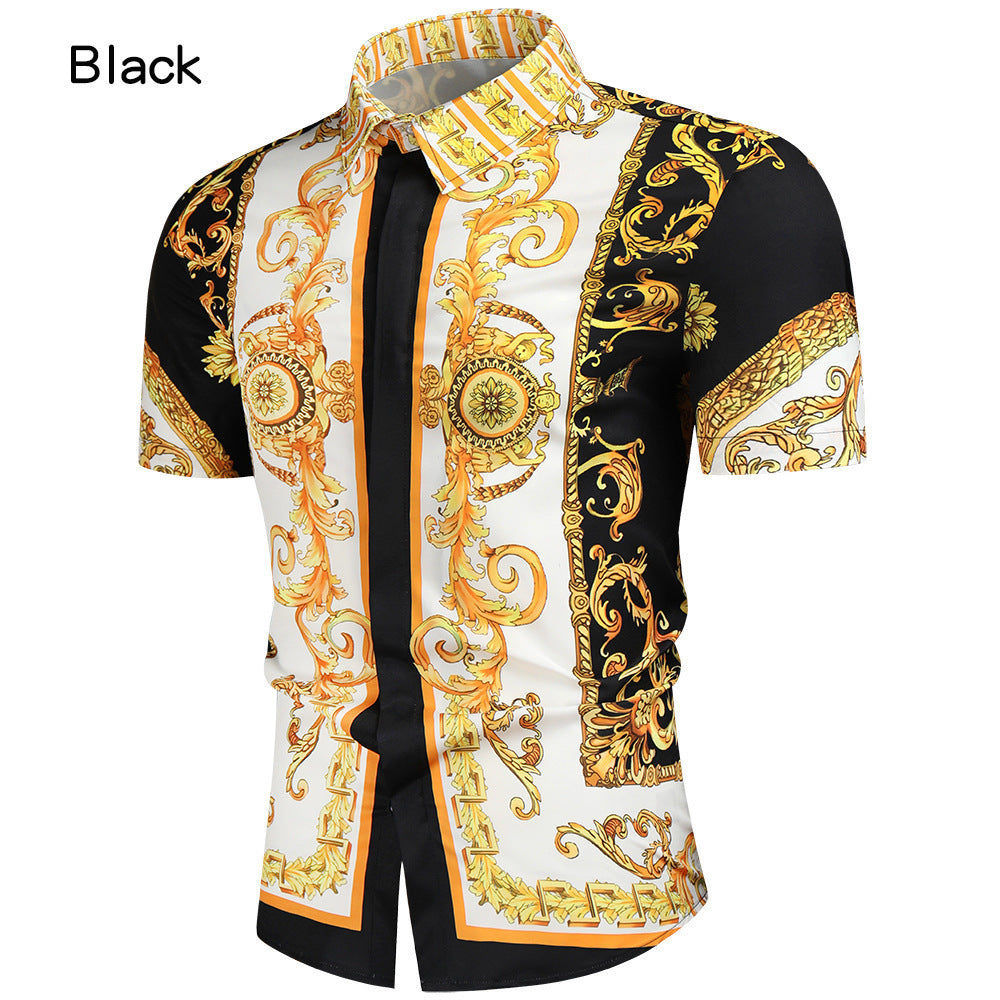 Men's 3D Digital Printing Fashion Shirt Slim-fit Short-sleeved Shirt