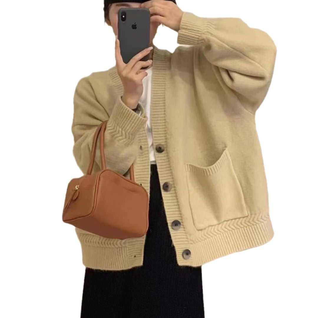 Twist Pocket Women's High-grade Loose Soft Glutinous Sweater Coat