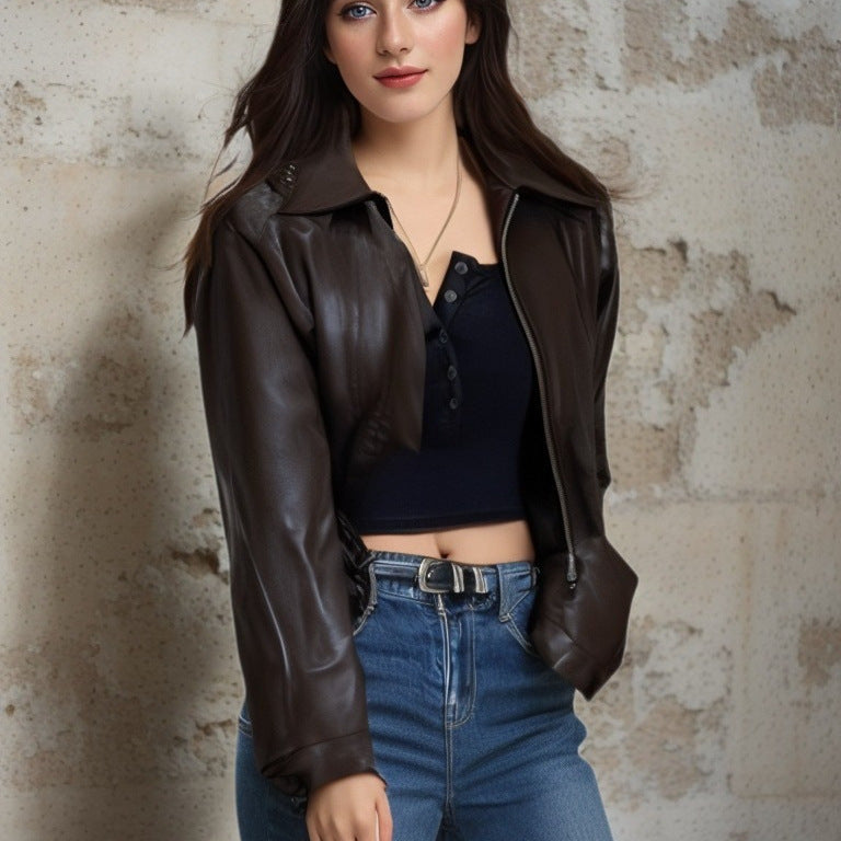 New Maillard Women's Motorcycle Clothing Cardigan Casual Jacket