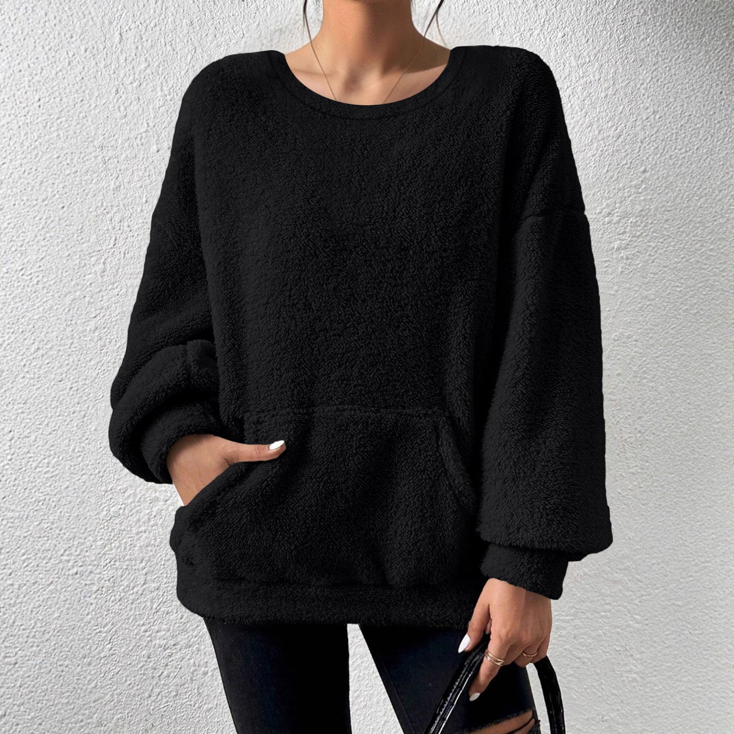 Fashion Solid Color Round Neck Long Sleeve