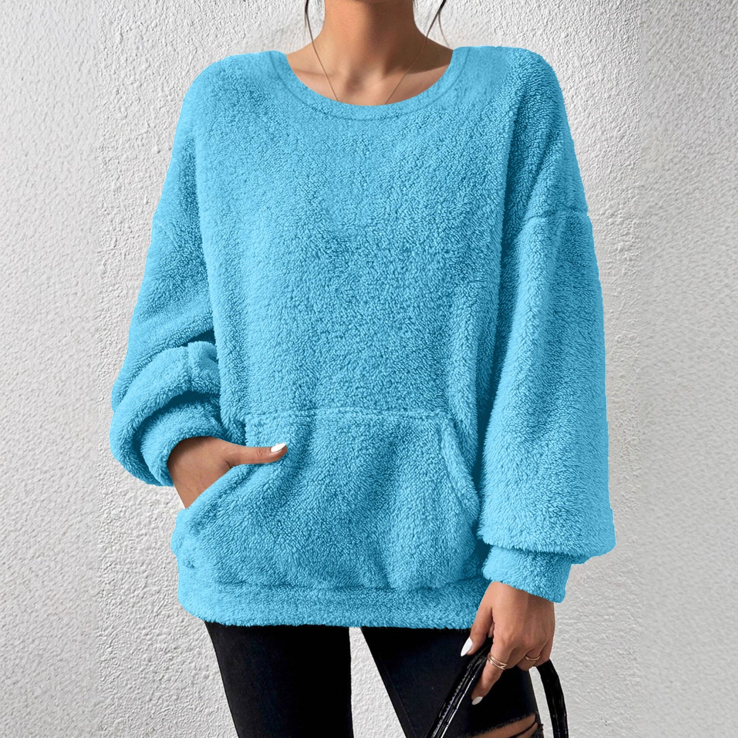 Fashion Solid Color Round Neck Long Sleeve
