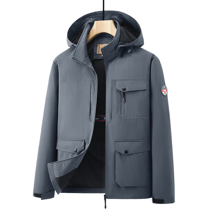 Men's Outdoor New Shell Jacket Plus Size Off Hat Multi-pocket Jacket