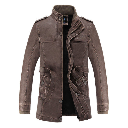 Men's Casual Stand Up Collar Korean Version PU Leather Jacket