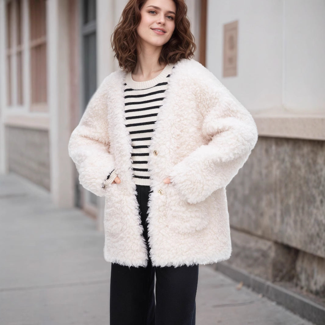 Fashionable Lamb Wool Velvet Padded Thickened Coat