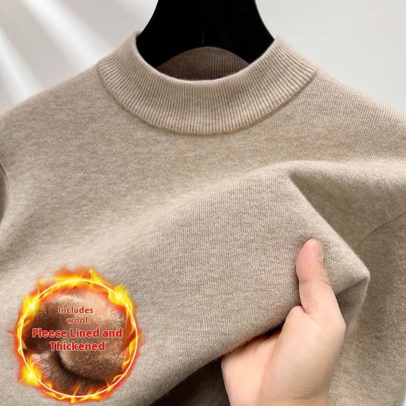 Containing Double Face Wool Leather Velvet Men's Half-high Collar Velvet Padded Sweater