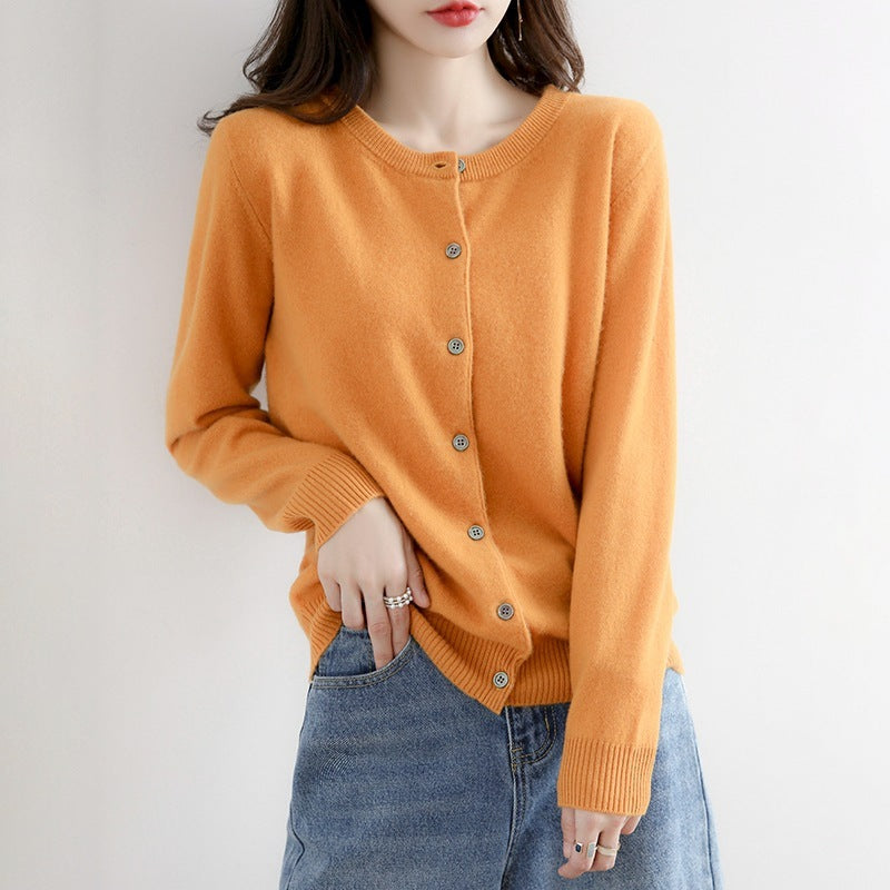 New Thin Round Neck Sweater Coat Short Outer Tops