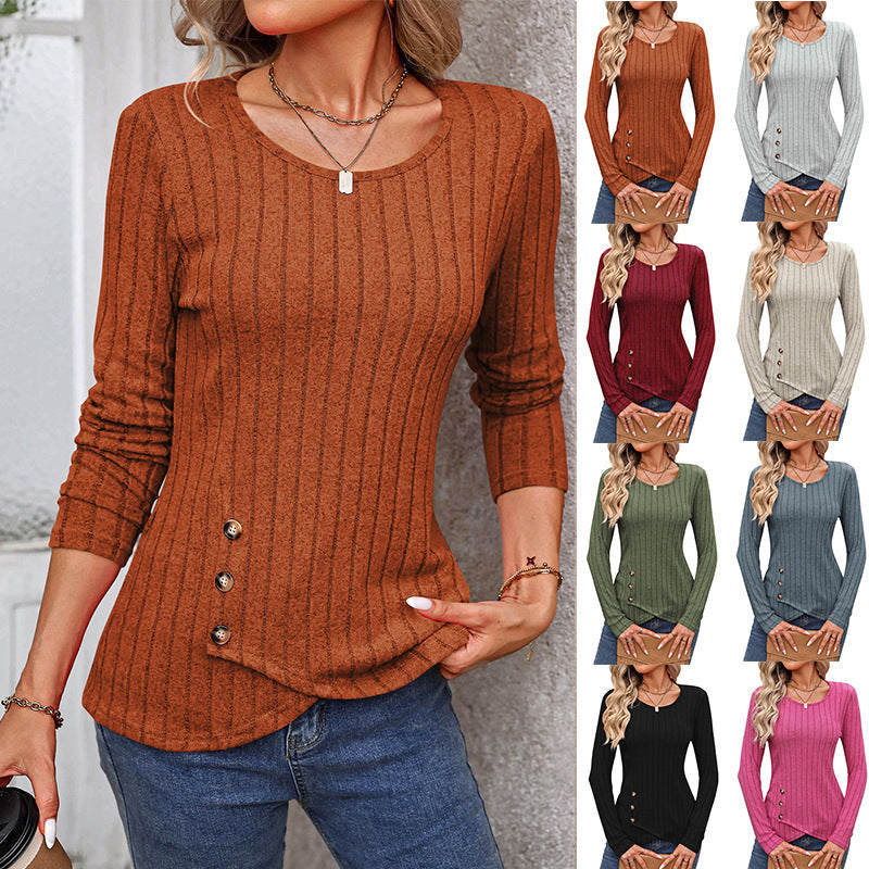 Waist Tight Tight Round Neck Tight Long-sleeved Top
