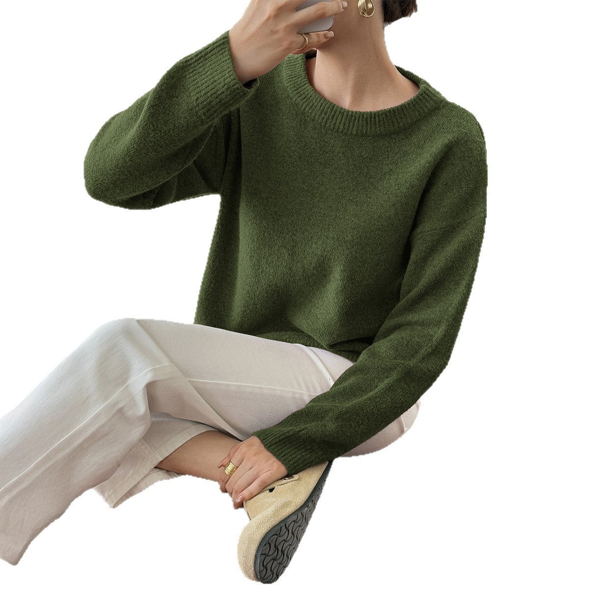 Vacation Solid Color Long Sleeve Wool Sweaters Women's Clothing