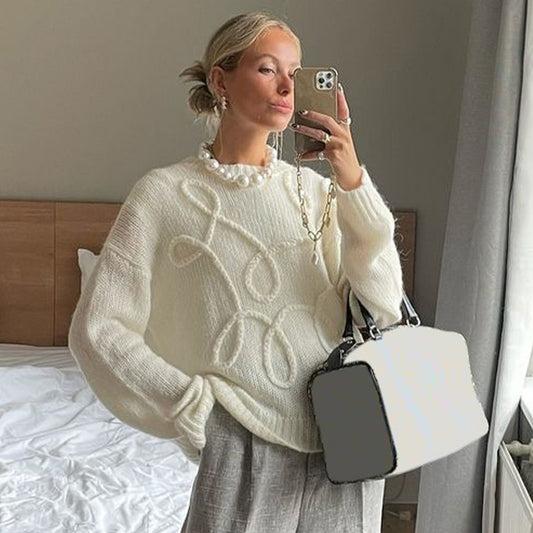 Solid Color Round-neck Long-sleeved Pullover Women