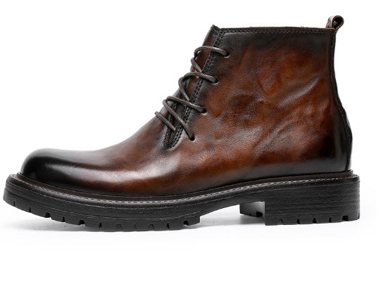 First Layer Cowhide Men's High-top Martin Boots British Formal Wear