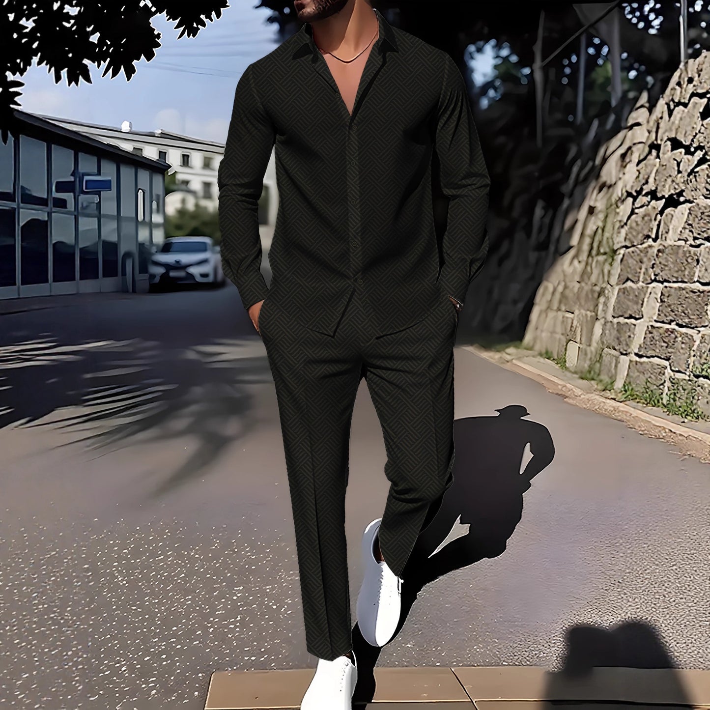 Spring And Autumn Plaid Square Grain Printing Comfortable Basic Commuting Men's Suit