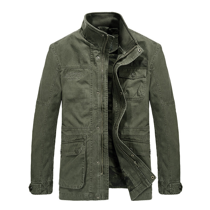 Men's Mid-length Loose Cotton Washed Long-sleeved Jacket