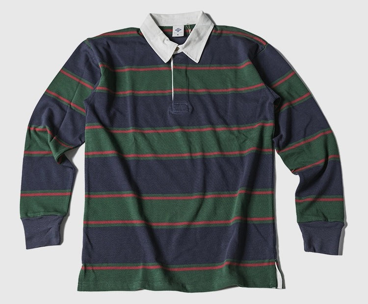 Men's Polo Collar Stripes T-shirt Retro Long Sleeve