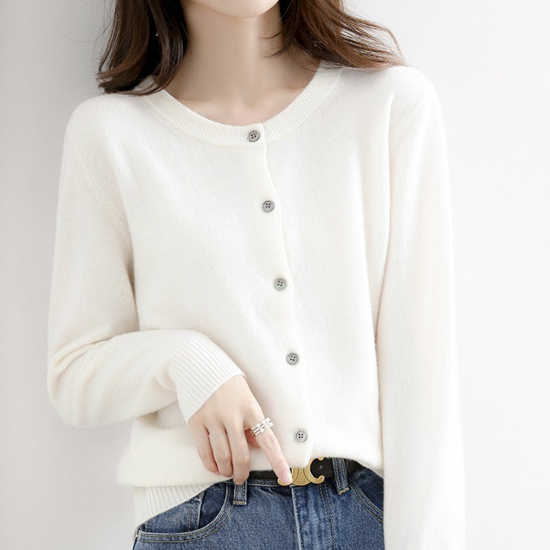New Thin Round Neck Sweater Coat Short Outer Tops