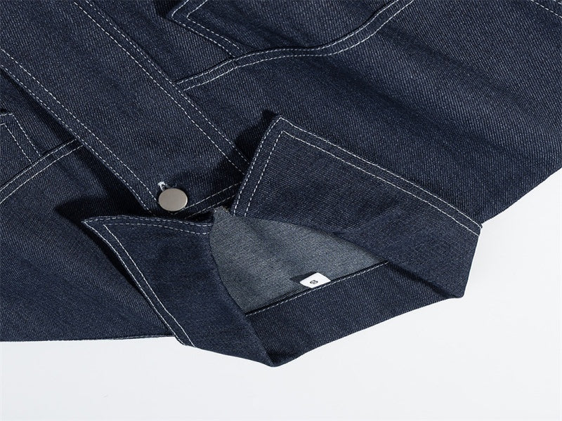 Commute Style All-match Polo Collar Single-breasted Denim Jacket