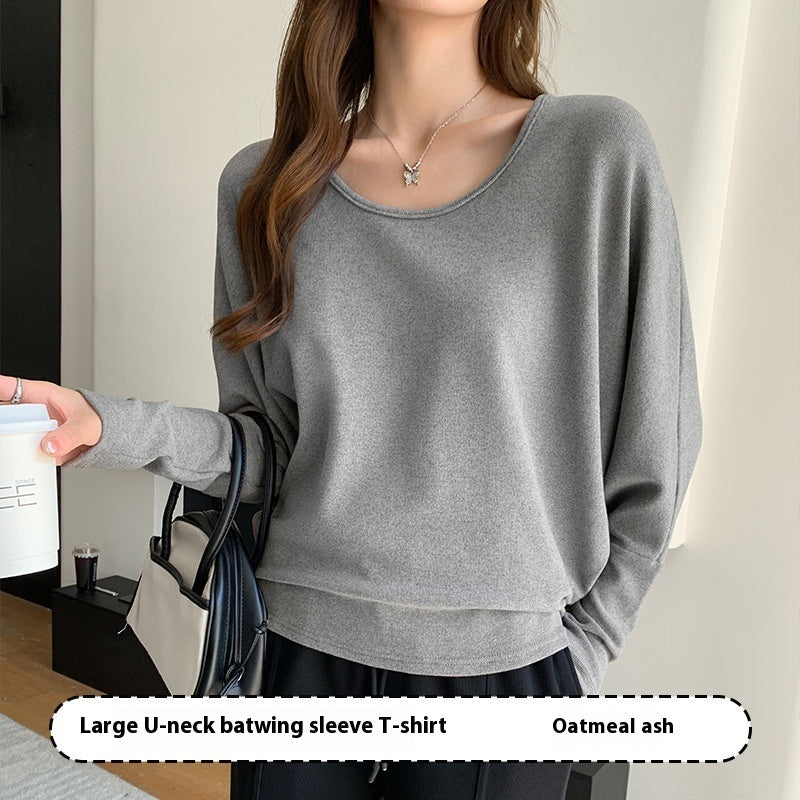 U-collar Batwing Sleeve Elegant Top For Women Autumn And Winter