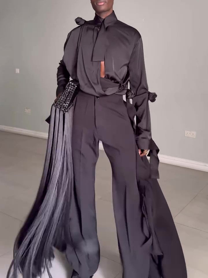 Men's Fashion Hollow Shirt High Waist Pants Suit