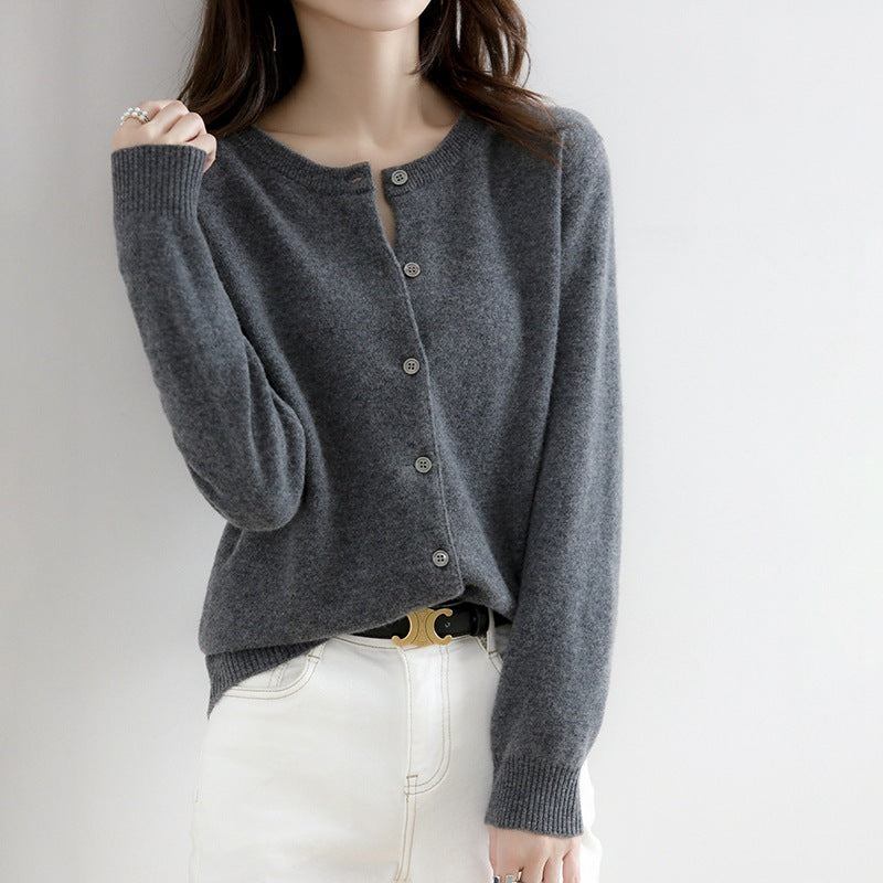 New Thin Round Neck Sweater Coat Short Outer Tops