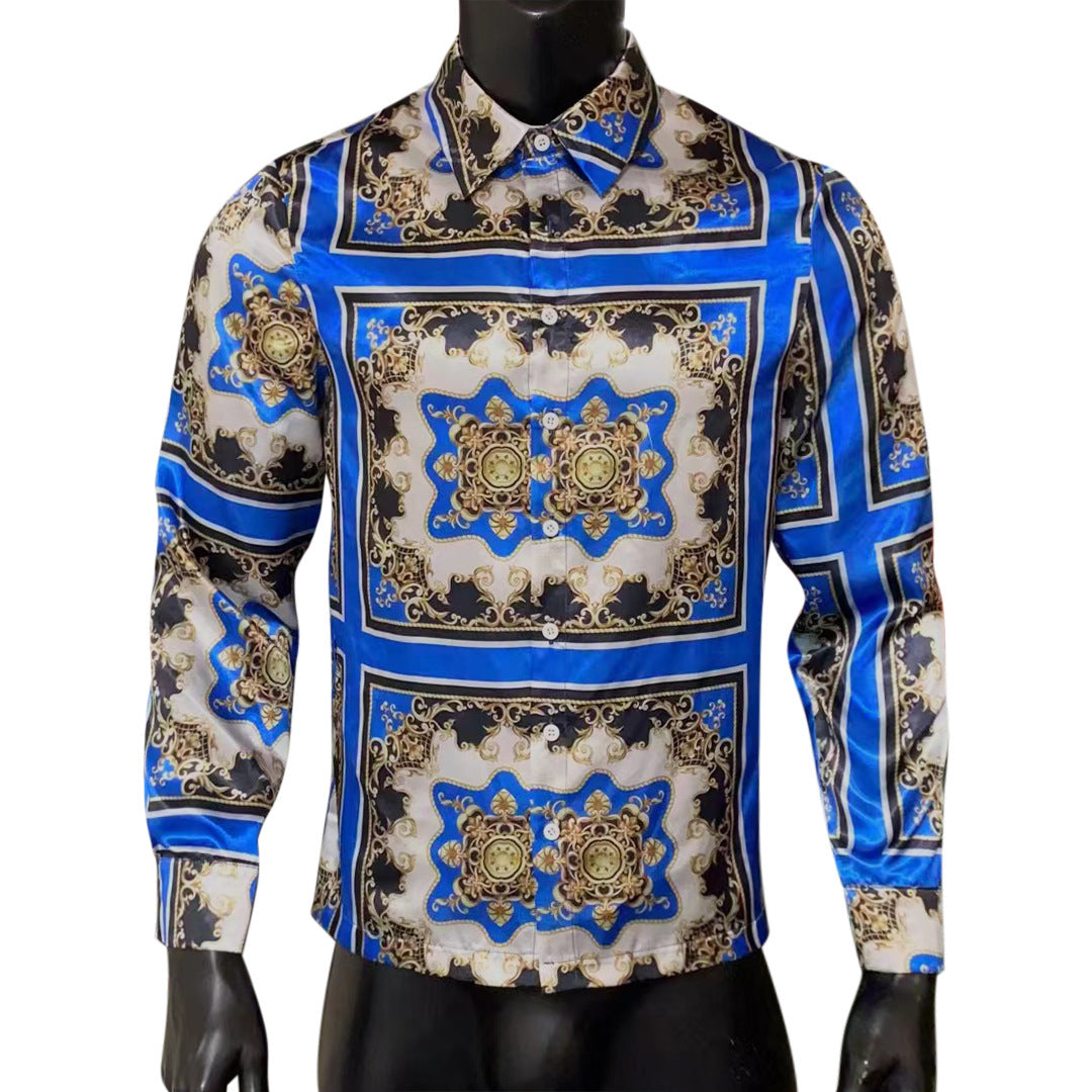 Long Sleeve Shirt Printed Plus Size Men's Top Shirt Cardigan