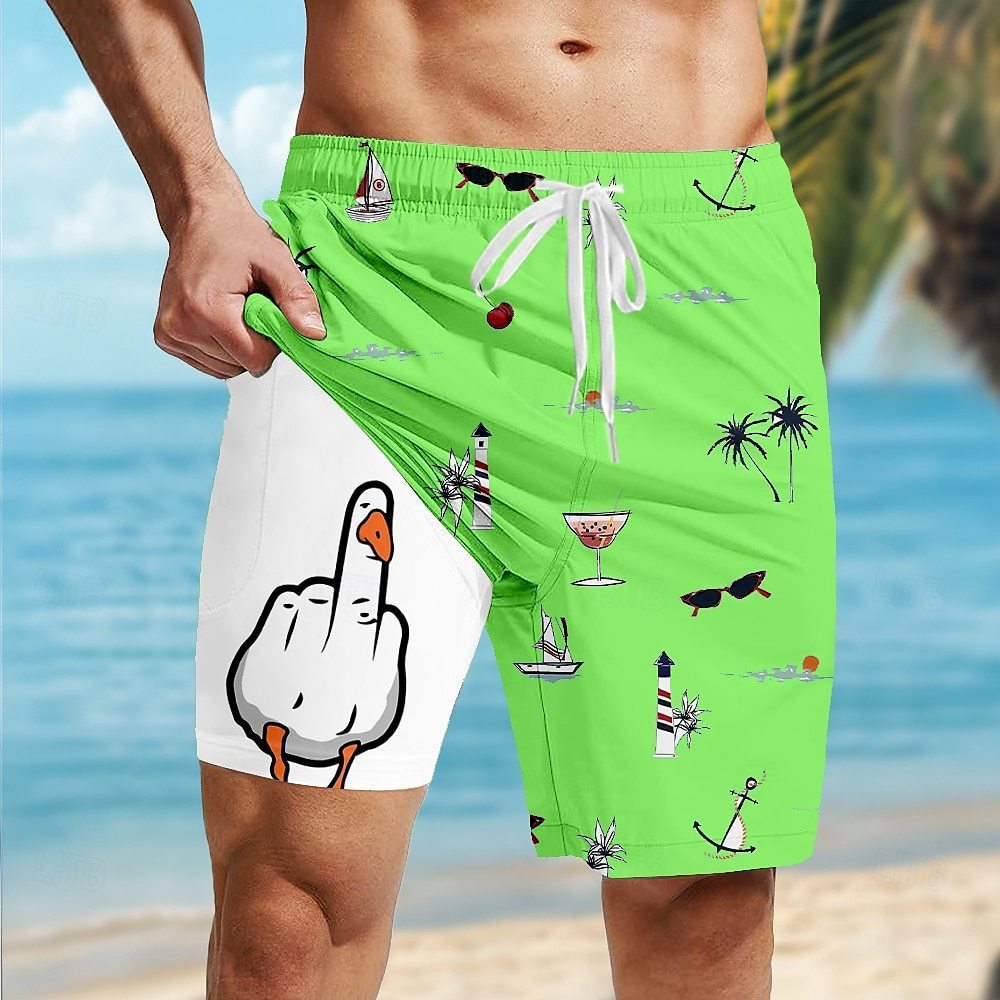 Casual Loose D Printed Double-layer Beach Pants