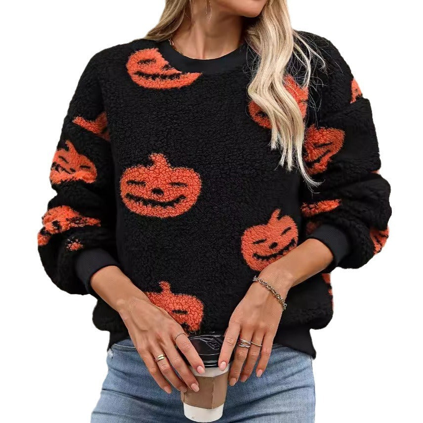 Women's Printed Plush Loose Pullover Sweatershirt
