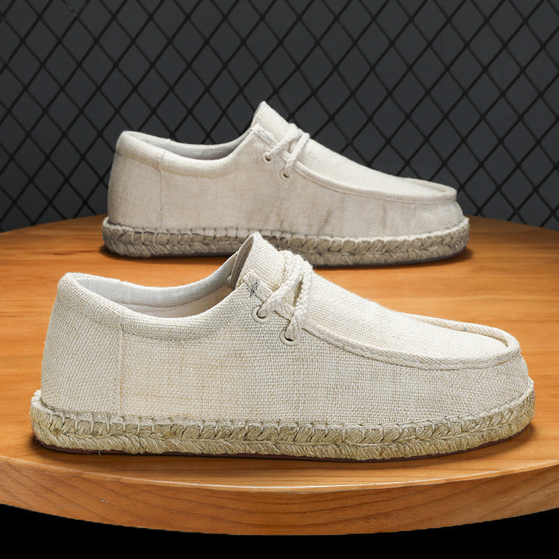 Men's Straw Fisherman Summer Canvas Casual Old Linen Tide Cloth Shoes