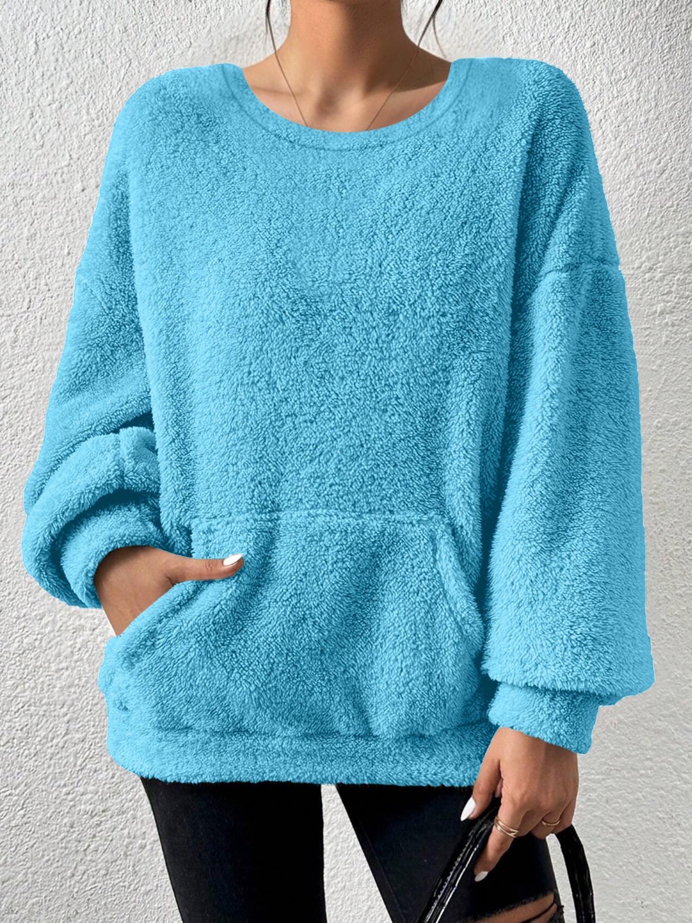 Fashion Solid Color Round Neck Long Sleeve
