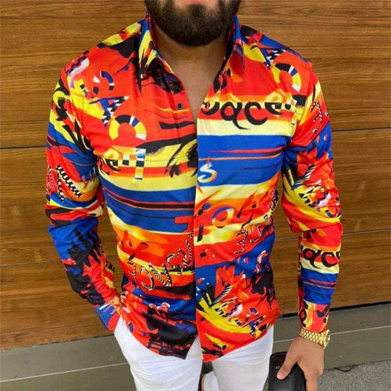 Long Sleeve Shirt Printed Plus Size Men's Top Shirt Cardigan