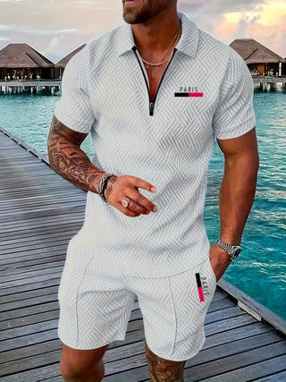 Casual Retro Plaid Printed PARIS Heat Transfer Patch Men's Beach Suit